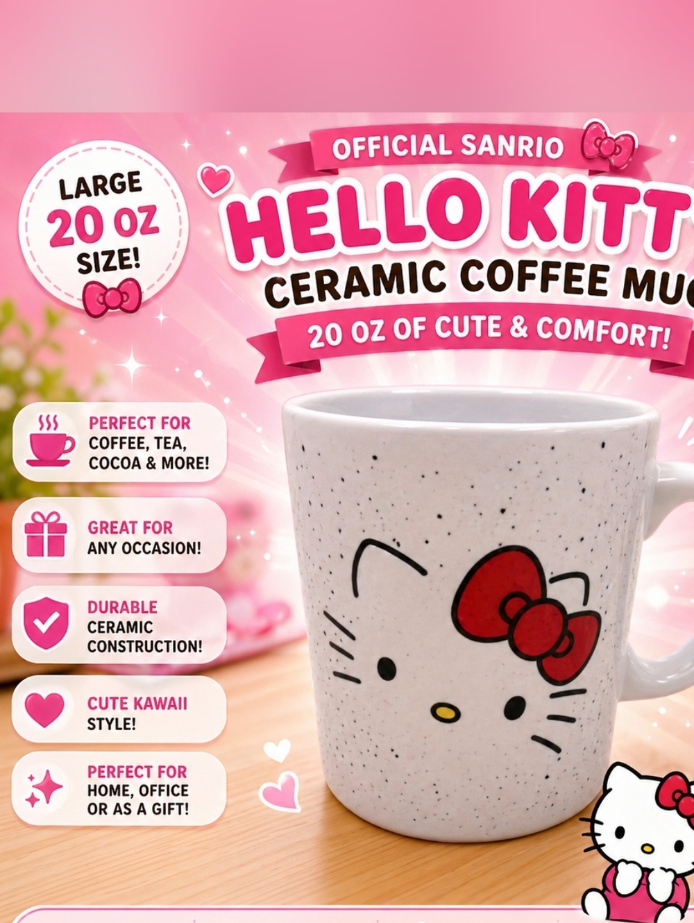 Hello Kitty Large Kitchen Coffee Cup Mug 20 Ounces New
